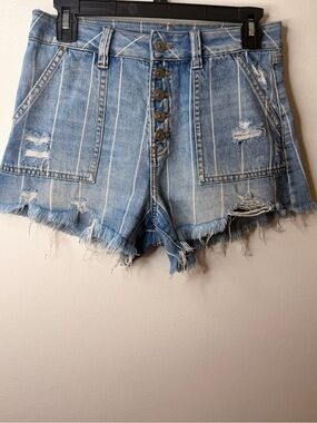 River Island Light Blue Striped Distressed Denim Shorts